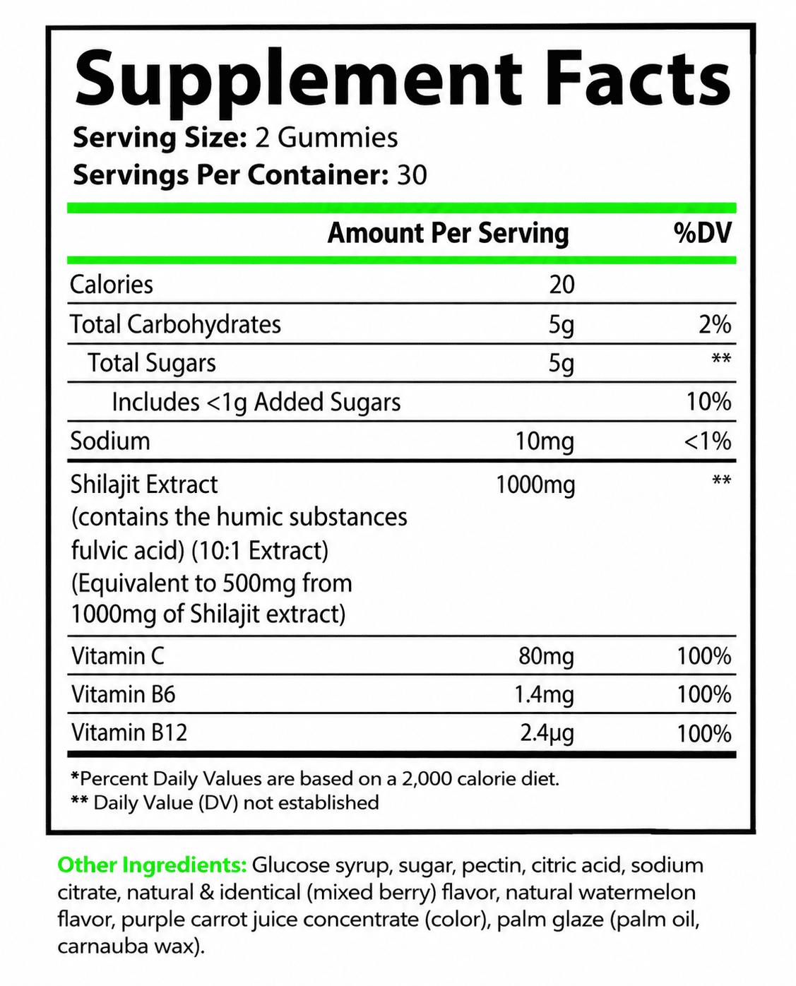 Premium Shilajit Gummies 1000 + Vitamins C, B6, B12 EU-3