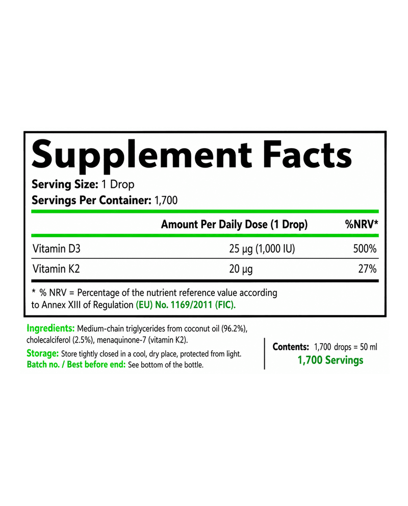 Vitamin D3 + K2 – 1.700 drops (1,000 IU) EU-3