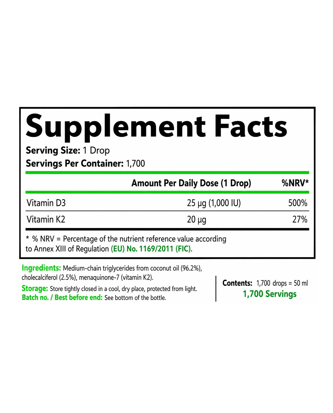 Vitamin D3 + K2 – 1.700 drops (1,000 IU) EU-3